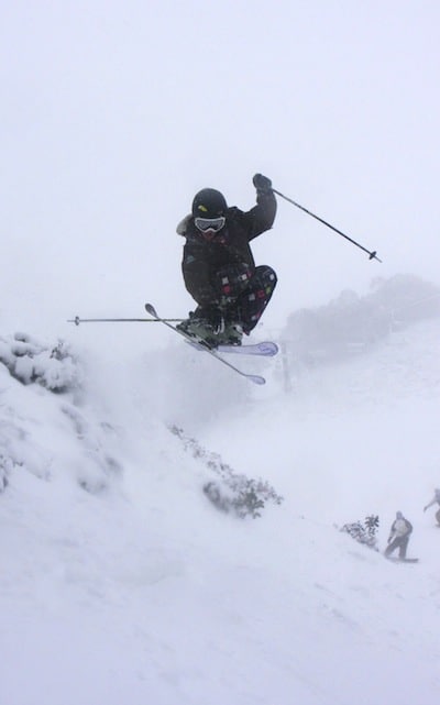 Louis Muhlin racking up some early season air time. Slalom gully wall