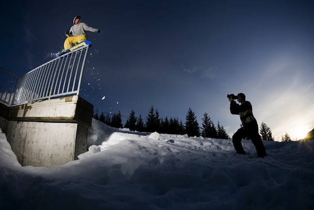Charles Beckinsale frontside 50-50 frontside 360 off, Whistler Creekside Rail. Tim Myers starring behind the lense for his upcoming "OneHitWonder" show