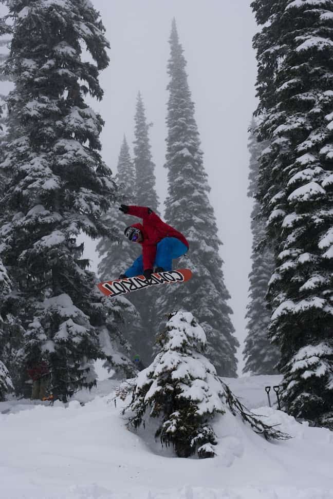 Ben Fawcett, frontside air over a tree at Fernie Resort