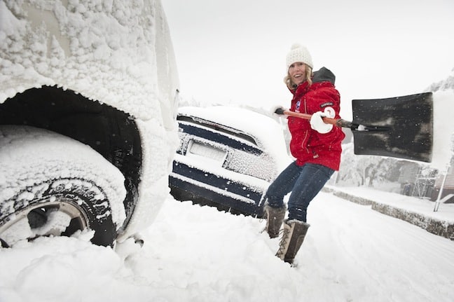 Shovelling snow at Mt Buller. 8 June. Image::Courtesy of Mt Buller