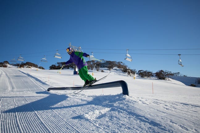 Slopestyle involves more then just hitting jumps, rails add to the technicality of the park Image:: Andy Lloyd/Perisher