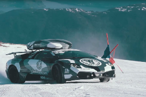 What it's like to Drive a Lamborghini Through Ski Race Gates - Video