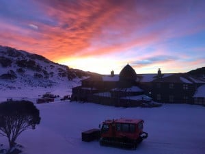 The historic Kosciuszko Chalet at dawn.