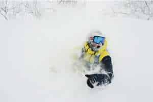 Nate Johnstone, wears La Ben base layers and a Rip Curl 2.5L Ultimate shell, very day he hits the mountains, even in deep Hokkaido pow. Photo: Rip Curl