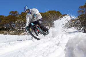 A different experience for Ben McIlroy spraying snow instead of dirt. Image: Matt Rousu