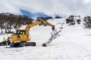 No mucking around! The t-bar towers are out and construction is underway on the new quad chair.