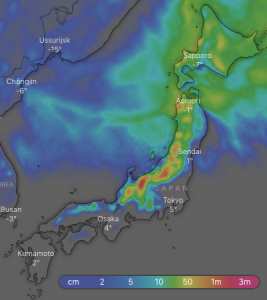 10 day snow accumulations. Source: windy.com