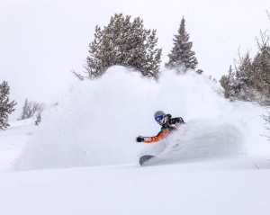 Erik Morrison making the most of 40cms of fresh snow in Big Sky, Montana this morning, Feb 27. Photo: Colton Stiffler Photography