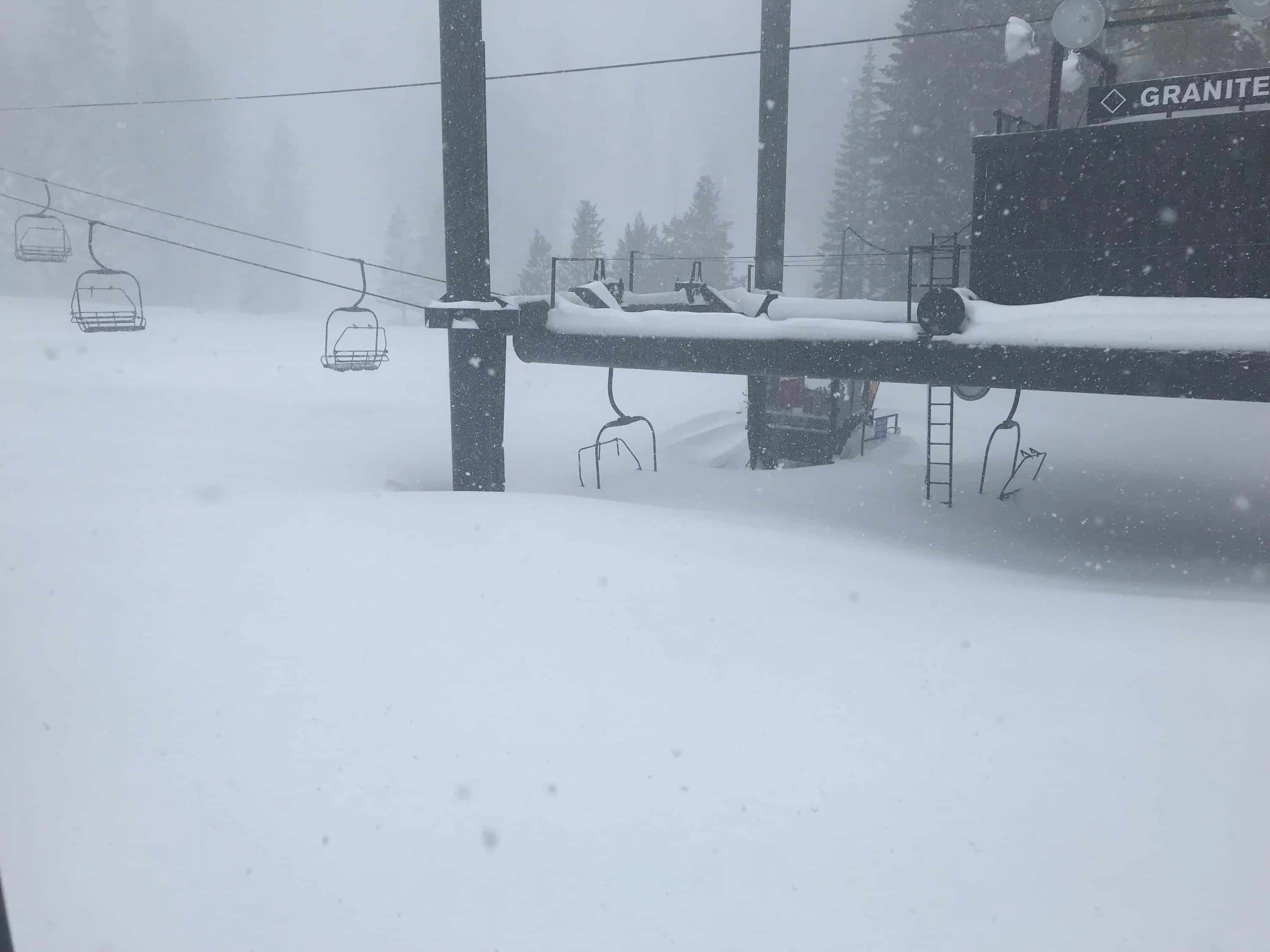 Squaw Snow Report predicted heavy snow, base station of Granite Chief Chair