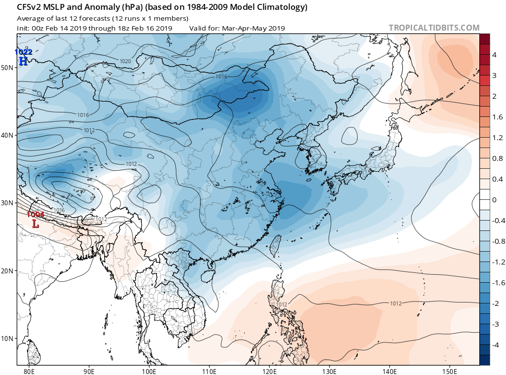 NOAA’s CFS climate model for March, April & May 2019