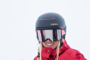 Anna Marcinek, above, in the Ella goggle and Phillipe Lahey, below in the Axis.Both have a clean, frames design and are compatible with Giro's fun helmet range.