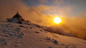 A memorable sunset at Mt Buller's Summit for Marc to celebrate skiing his 100th resort.