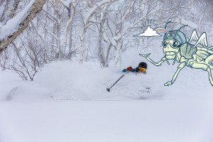 Micah Evangelista skiing in Furano