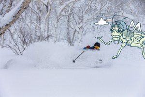 Micah Evangelista skiing in Furano