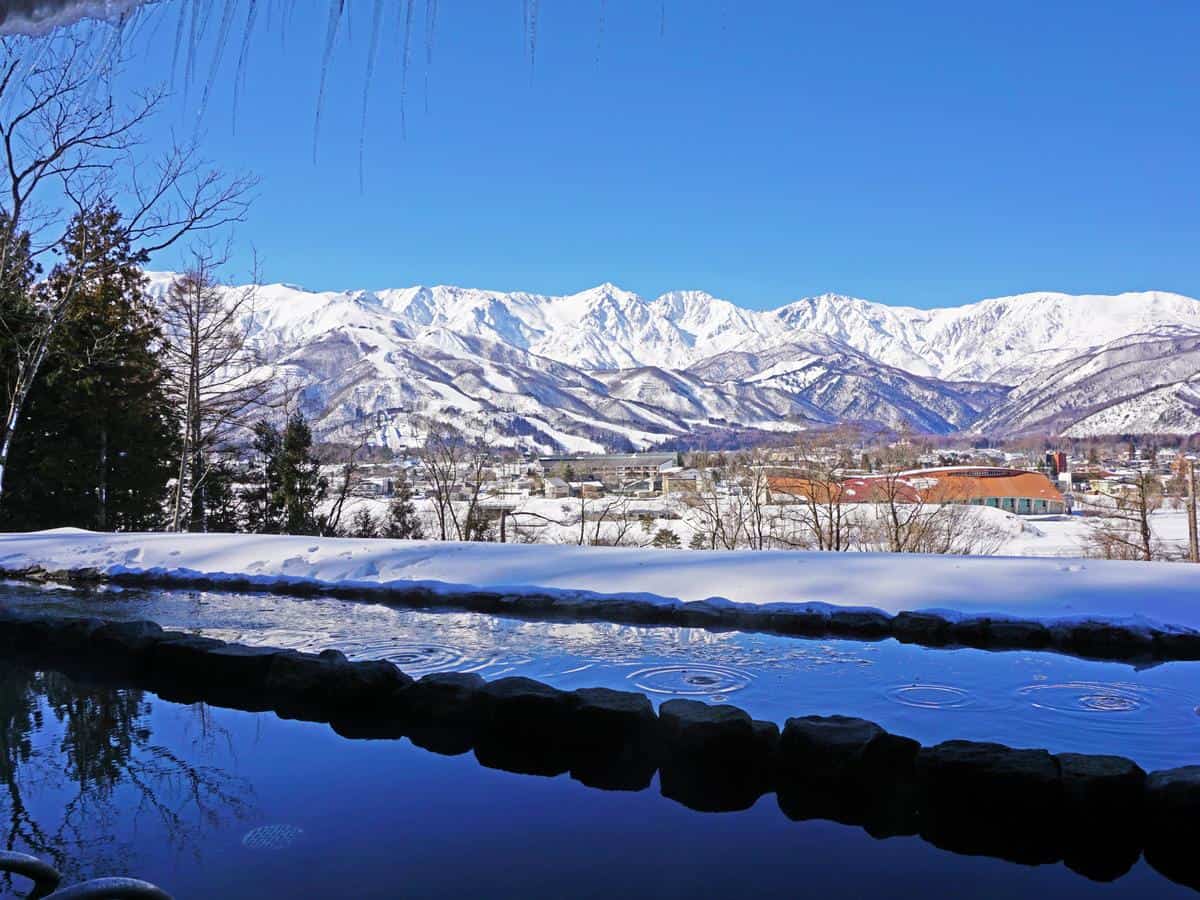 Views of the onsen at the Hakuba Highland Hotel.