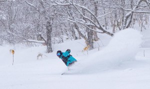  A nice reset in Niseko last night with 10cms turning onside powder turns today. Lachlan Brookes finding throng a dry plume in Niesko this morning. Photo: Rhythm Japan
