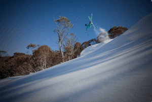Chris Booth, taking flight in Thredbo on a rare sunny day in August. Photo: Dom Kieler
