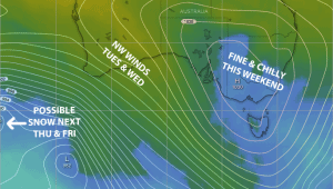 ECMWF model snapshot for midday Saturday showing a cold airmass sitting under high pressure. Blue shades are zero degrees or less. Source: windy.com (vandalised by the Grasshopper)
