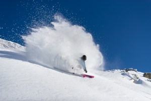 It's been sunshine and groomed runs this week but Adam Kroenert found a soft drift in Thredbo yesterday.Photo: Boen Ferguson