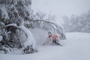 The freshies in Thredbo were best yesterday morning, the snow getting heavier as the day went on. Photo: Thredbo