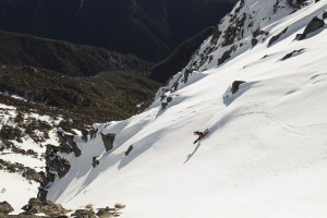 Anna Segal dropping into a steep western face. Photo: Mark Clinton/TNF