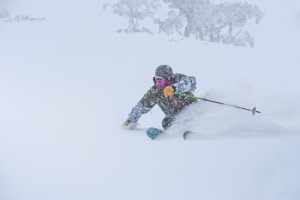 Lee Rolls in Perisher on Monday during the big storm. Photo: Perisher