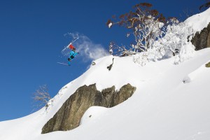 Ben Muphy, making the most of the fresh snow under a clearable sky in Thredbo yesterday. Photo: Andrew Fawcett