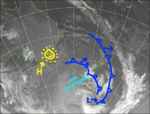 Antarctica is sending New Zealand plenty of love with an icy snowstorm that is bringing snow to village level. Wednesday and Thursday are the days to hit it with mostly fine, settled conditions. Source: NZ MetService (Vandalised by the Grasshopper)