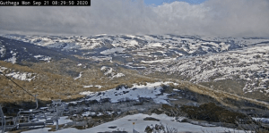 Perisher's snow cam in Guthega showing patchy conditions on the Maon Range this morning. That will change with snow due this week.