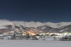 The Northern Alps providing a spectacular backdrop in Hakuba