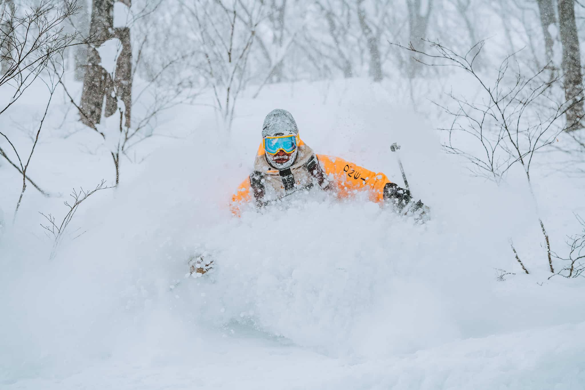 Skier in the powder in Hakuba