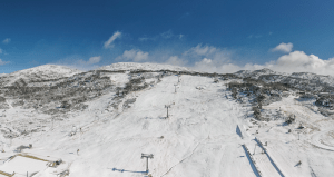 Perisher with a light covering of snow after overnight snowfalls on May 15. Photo: Perisher