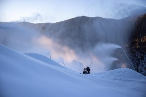 Snowmakers doing the job in Thredbo on Monday morning.Photo: Thredbo