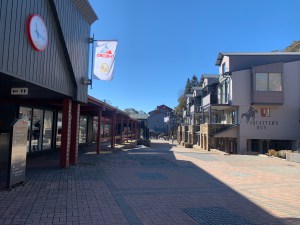 An empty Thredbo Village square at 11am today.