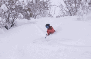 Arkie Elliss, freshies in Thredbo on Saturday. Photo: Thredbo