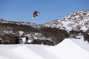 Valentino Guseli, competing in the big air on Thursday. Photo: Perisher