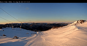 The groomers at work on a beautiful morning in The Basin in Thredbo this morning.