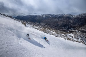 Friends on a spring powder day, Thredbo, September 21. Photo: Boen Ferguson