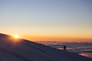 Arc'teryx AU Backcountry Spring Touring ski trip to Mount Feathertop and Mount Bogong in Victoria, Australia. Skier Drew Jolowicz and Mountain Safety Collective’s Simon Murray. Picture: Dylan Robinson