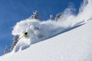 Ross Tester hoooking into some light Alta powder yesterday. Photo: @rockomenzyk