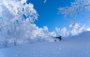 Shogo Kawano, enjoying a break in the weather in Nozawa onsen earlier in the week. 