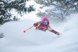 Lynsey Dyer, Jackson Hole, Feb 22 - finally some powder after a long six week wait. Photo: Tony Harrington