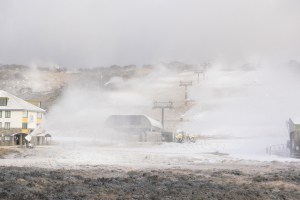 The guns are firing on Perisher's Front Valley as snowmaking commenced for the 2022 season. Photo: Perisher
