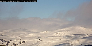 Mt Kosciuszko this morning after a  few cms of snow dropped across the Aussie Alps last night.