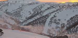 The snow guns still blazing at sunrise in Hotham this morning