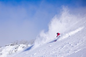 Adam Kroenart, on his top to Australian one-ski quiver, the Black Crows Atris. Photo: Thredbo