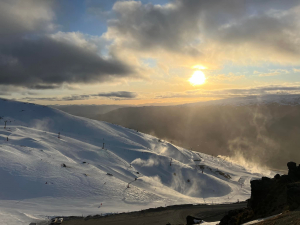The colder temps saw the snowmakers fire up the snow guns at Cardona this morning. Photo: Cardrona