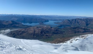 The views from the summit at Treble Cone were perfect on the weekend, but winter returns this week with snow tomorrow. Photo: Elliss