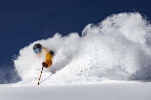 Drew Jolowizc, straight off the plane and into some blower Kicking Horse powder