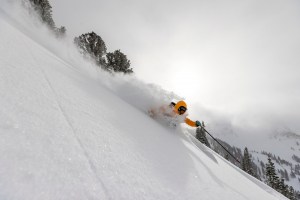 Dash Longe, chest-deep Utah powder this week. Photo: Rocko Menzyk
